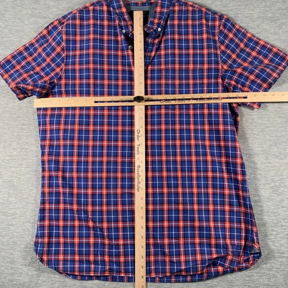 Banana Republic Shirt Mens XL‎ Blue Red Plaid Grant Fit Button-Down Short Sleeve